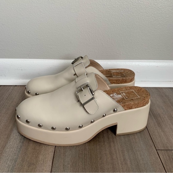 Dolce Vita Yevan platform studded leather clogs mule ivory size 8.5 - Picture 2 of 8